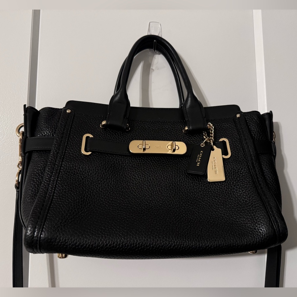 Coach Leather Satchel. Black with gold hardware